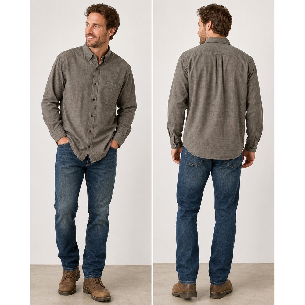 Columbia Shirt Button Down Mens XL Gray Brown Micro Check Long Sleeve gorpcore